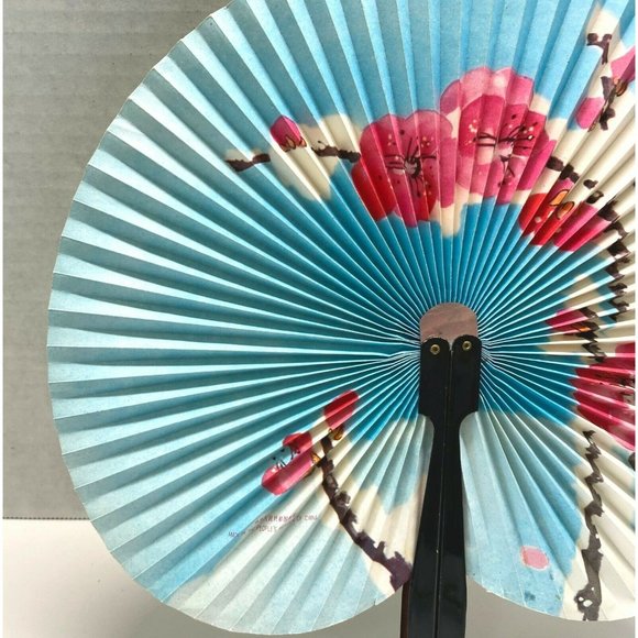 Chinese Cherry Blossoms Hand Fan Painted Circular Paper Folding Floral 10" Asian - Picture 6 of 9